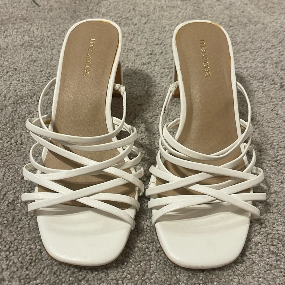 Maurice’s white strappy heels size 6.